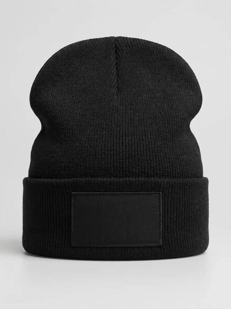 Zimní čepice s nášivkou Beechfield B445 Original Patch Beanie, černá, připravená k potisku